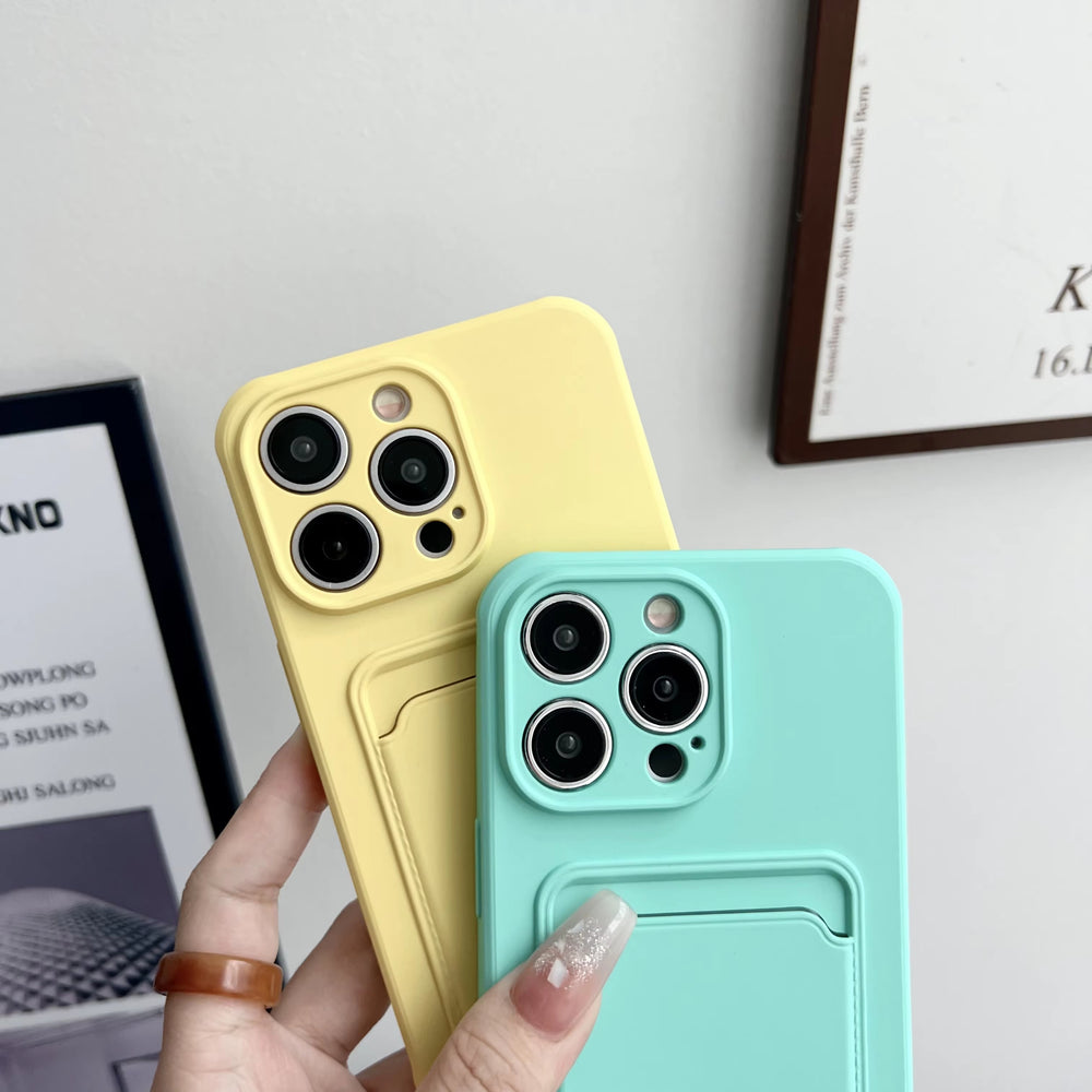 Push Card Bag Slot Holder Wallet silicone Phone Case For iPhone
