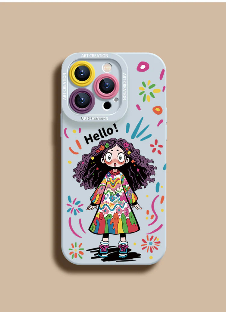 Creative Graffiti Cute Girl Liquid Silicone Phone Case for iPhone