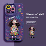 Creative Graffiti Cute Girl Liquid Silicone Phone Case for iPhone