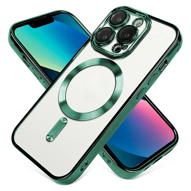 Clear Plating Lens Protection Wireless Charging Case For iphone
