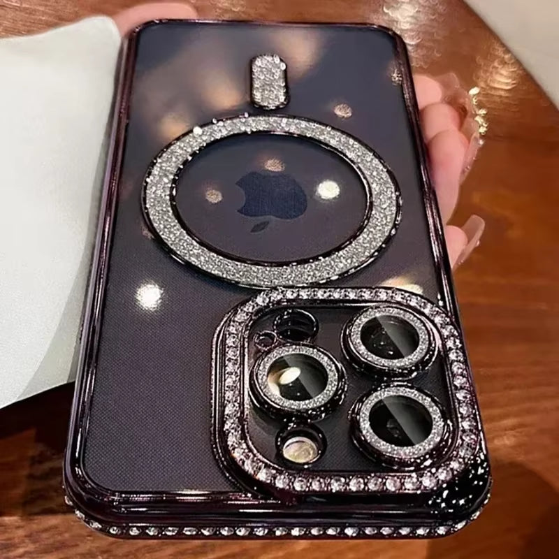 New Fashion Glitter Diamond Transparent Magnetic Case For iPhone