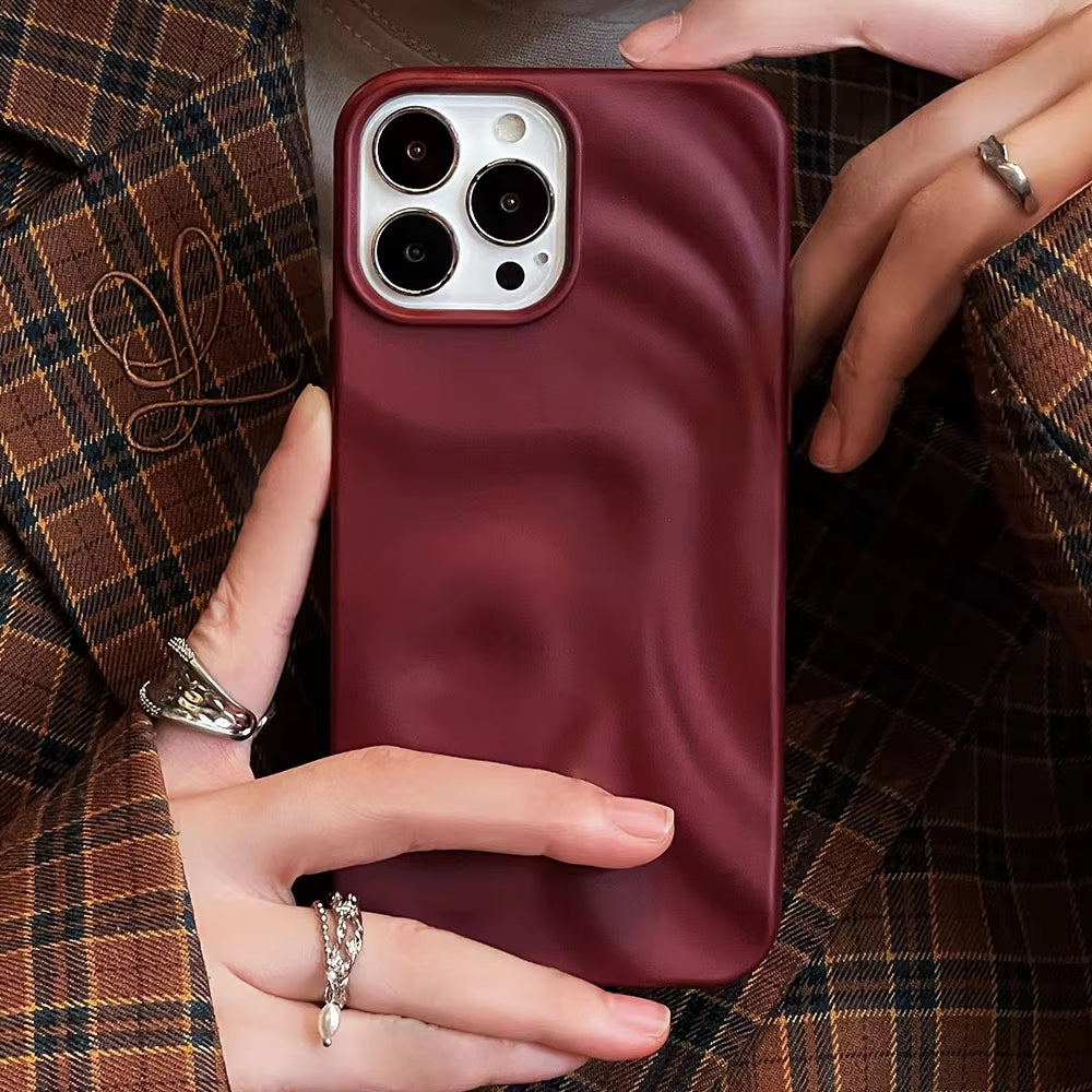 Ins Wine Red 3D Pleats Wrinkle Phone Case for iPhone