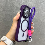 Fold Glass Lens Stand Wrist StrapMagnetic Transparent Case For iPhone