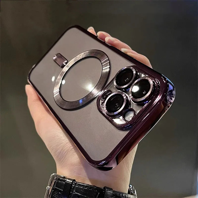 Luxury Magnetic Plating Clear Shockproof Silicone Case For iPhone