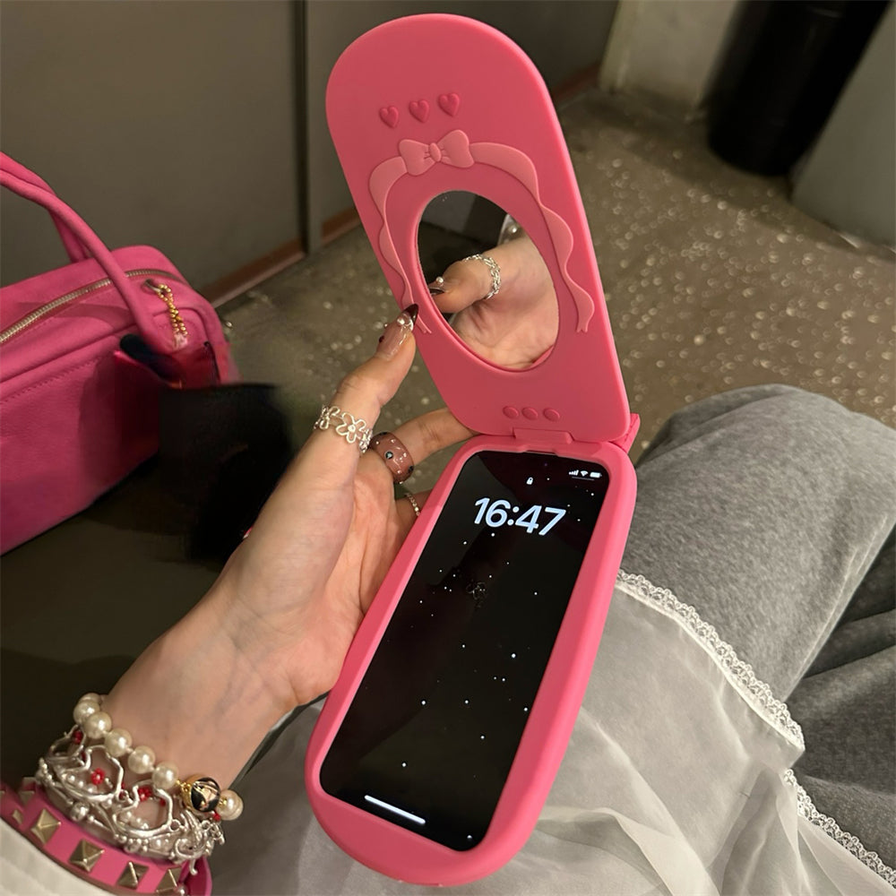 Cute 3D Hot Pink Flip Mirror Case For iPhone