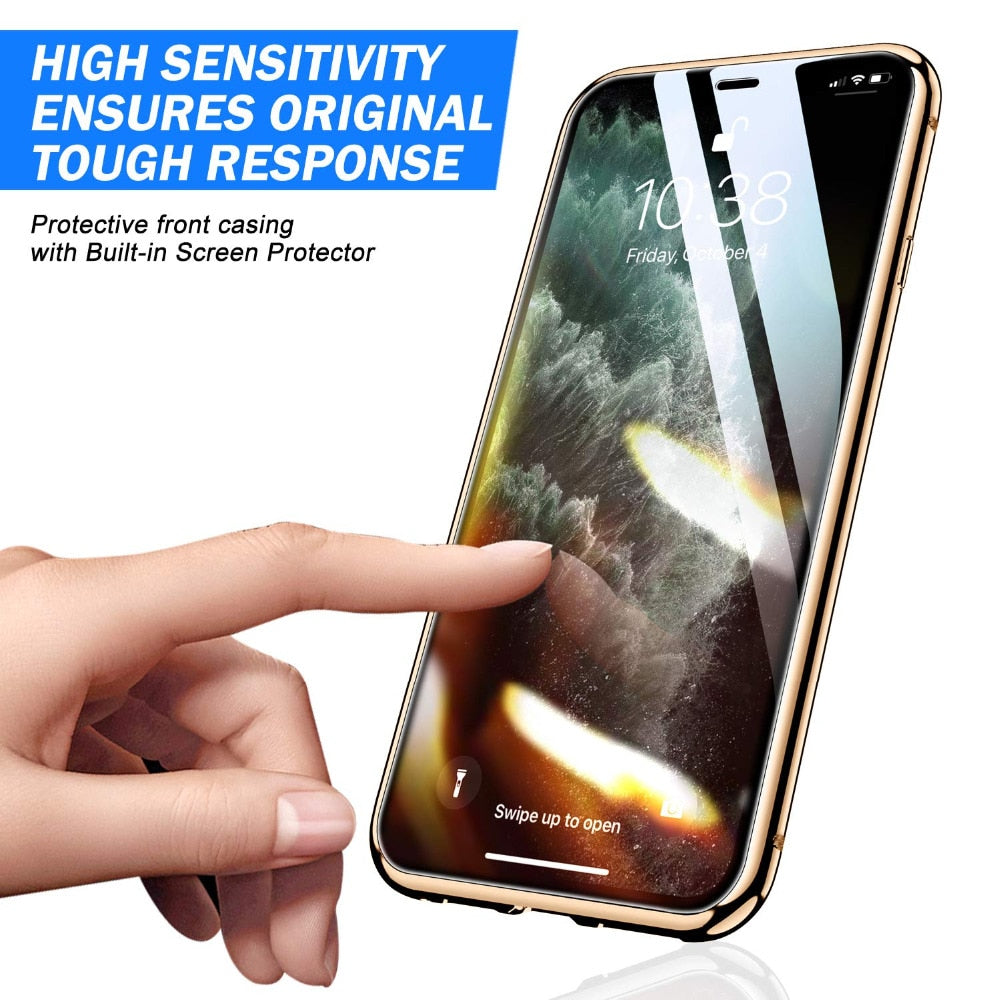 Metal Tempered Glass Magnetic Case For iPhone