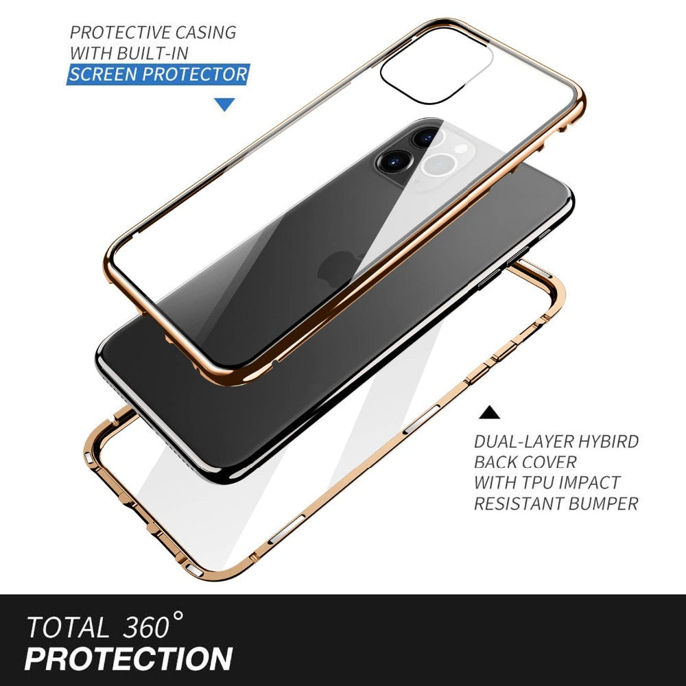 Metal Tempered Glass Magnetic Case For iPhone