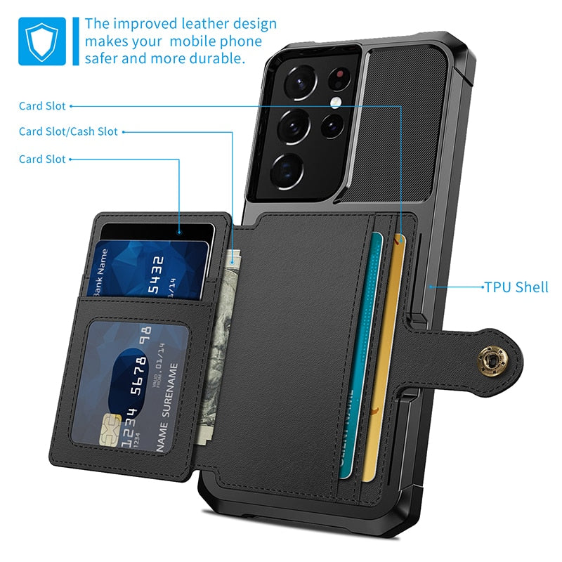 Magnetic Card Holders Wallet Case for Samsung