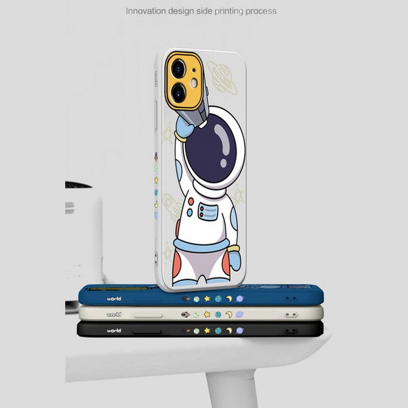 Square Planet Astronaut Soft Case For iPhone