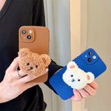 Cute Fluffy Bear Stand Case For iPhone