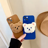 Cute Fluffy Bear Stand Case For iPhone