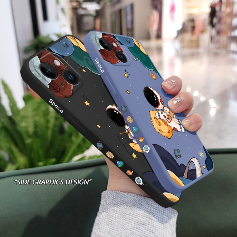 Cute Astronauts Soft Case For iPhone