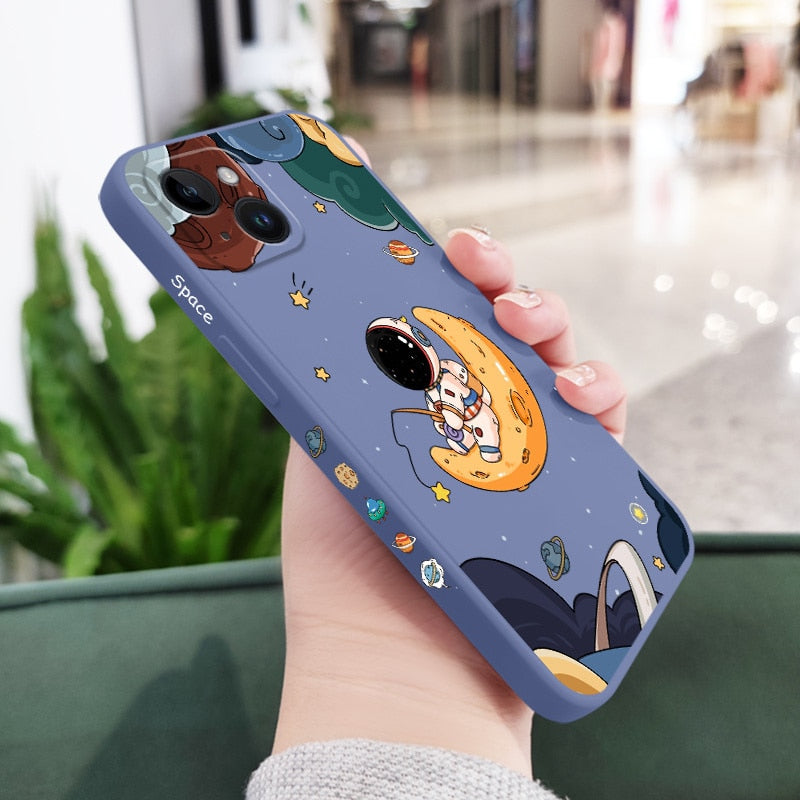 Cute Astronauts Soft Case For iPhone