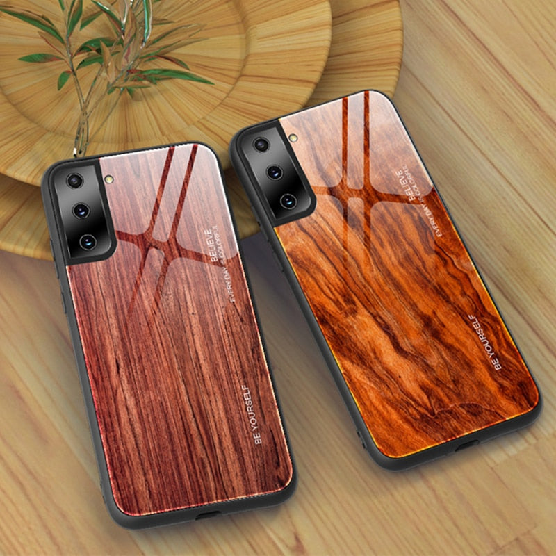 Luxury Wood Tempered Silicone Frame Case For Samsung