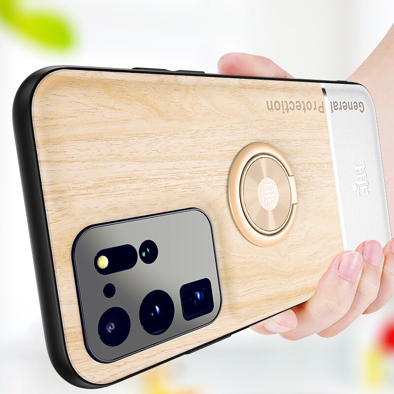 Wood Leather Ring Splicing Case For Samsung
