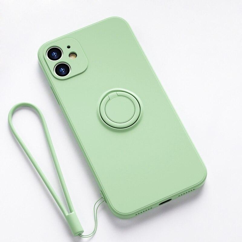 Square Liquid Silicone Ring Holder Case For iPhone